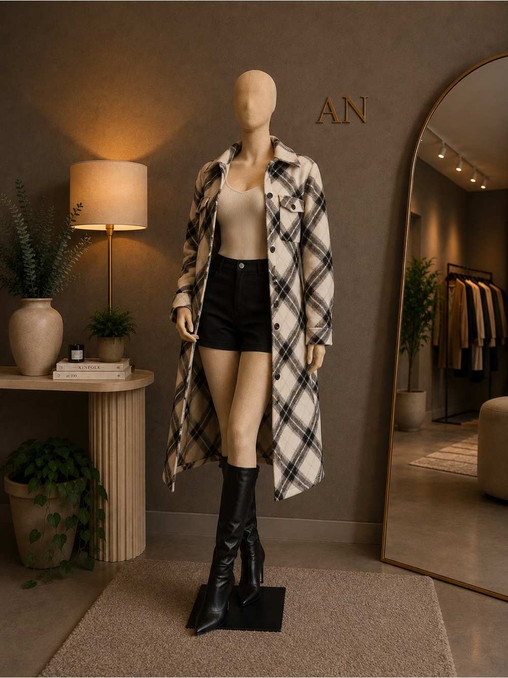 Elan Gray and White Plaid Scarf